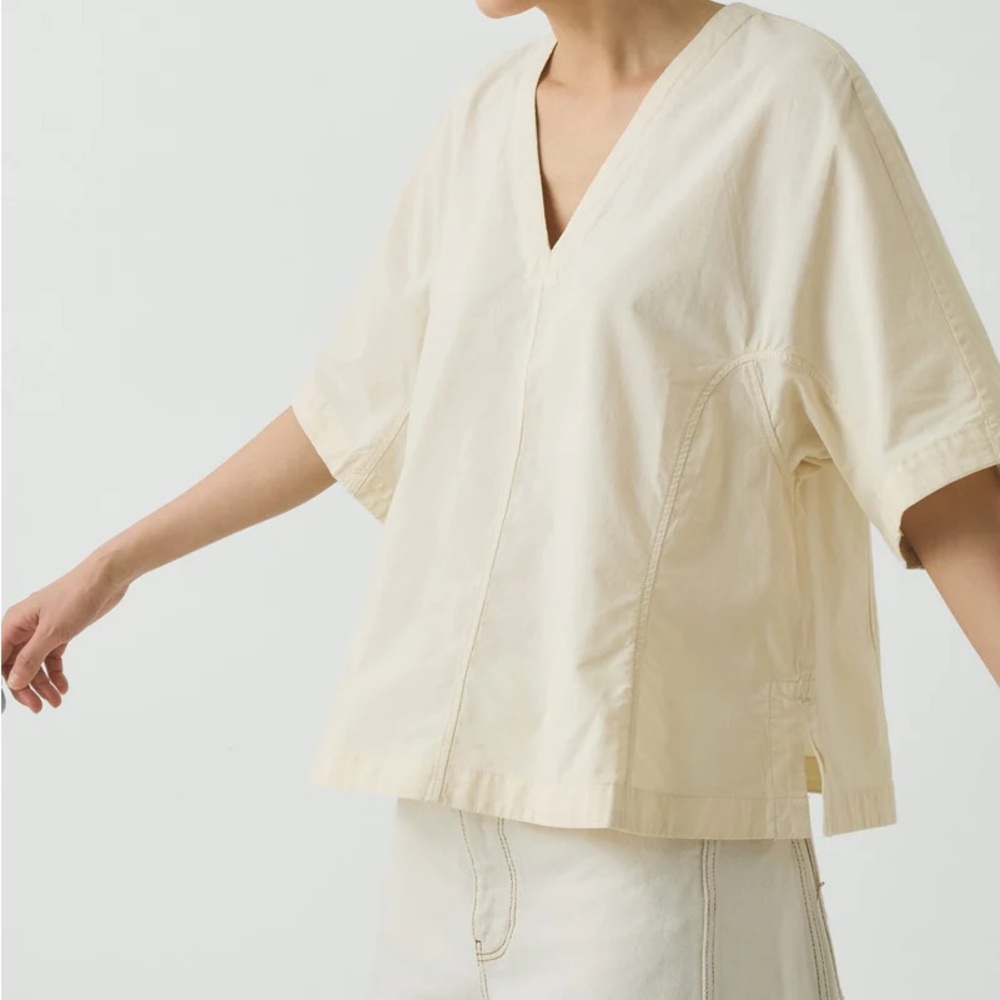 Toast Textured Cotton Poplin V-Neck Top XL - Picture 3 of 15